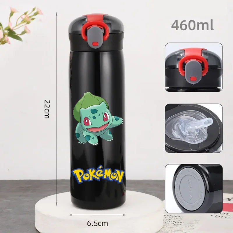 Pokemon 460ML Pikachu Termos Dla Dzieci ze Słomką – Butelka Termiczna ze Stali Nierdzewnej