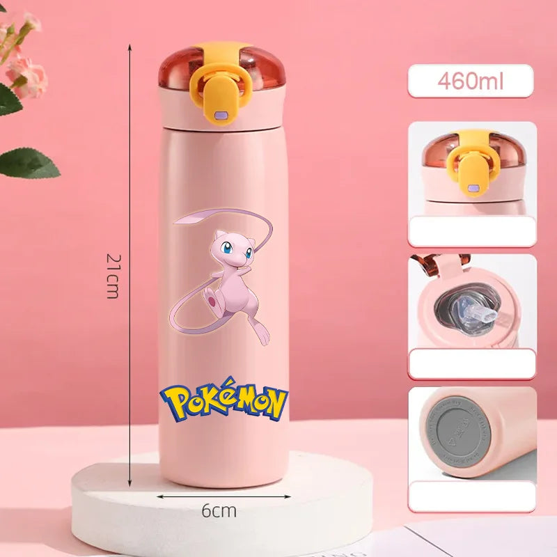 Pokemon 460ML Pikachu Termos Dla Dzieci ze Słomką – Butelka Termiczna ze Stali Nierdzewnej