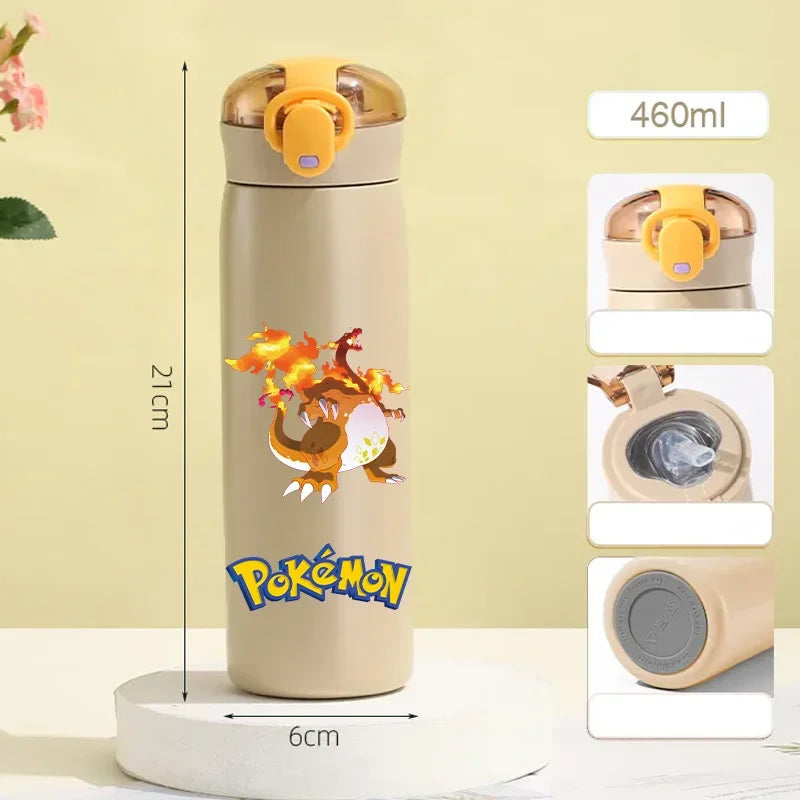 Pokemon 460ML Pikachu Termos Dla Dzieci ze Słomką – Butelka Termiczna ze Stali Nierdzewnej