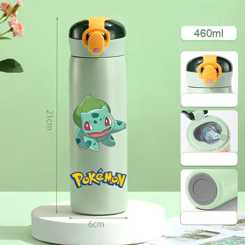 Pokemon 460ML Pikachu Termos Dla Dzieci ze Słomką – Butelka Termiczna ze Stali Nierdzewnej