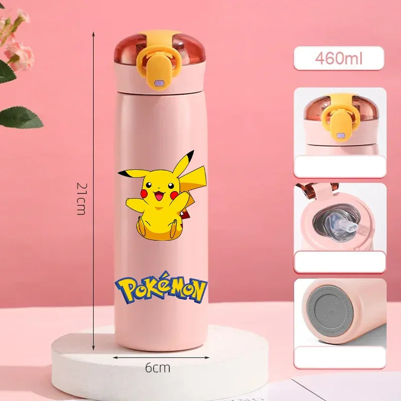 Pokemon 460ML Pikachu Termos Dla Dzieci ze Słomką – Butelka Termiczna ze Stali Nierdzewnej