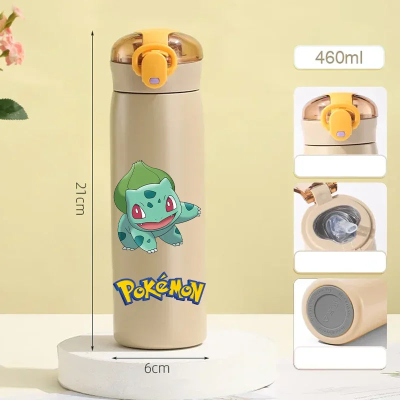 Pokemon 460ML Pikachu Termos Dla Dzieci ze Słomką – Butelka Termiczna ze Stali Nierdzewnej