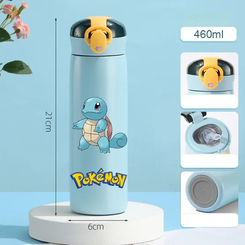 Pokemon 460ML Pikachu Termos Dla Dzieci ze Słomką – Butelka Termiczna ze Stali Nierdzewnej