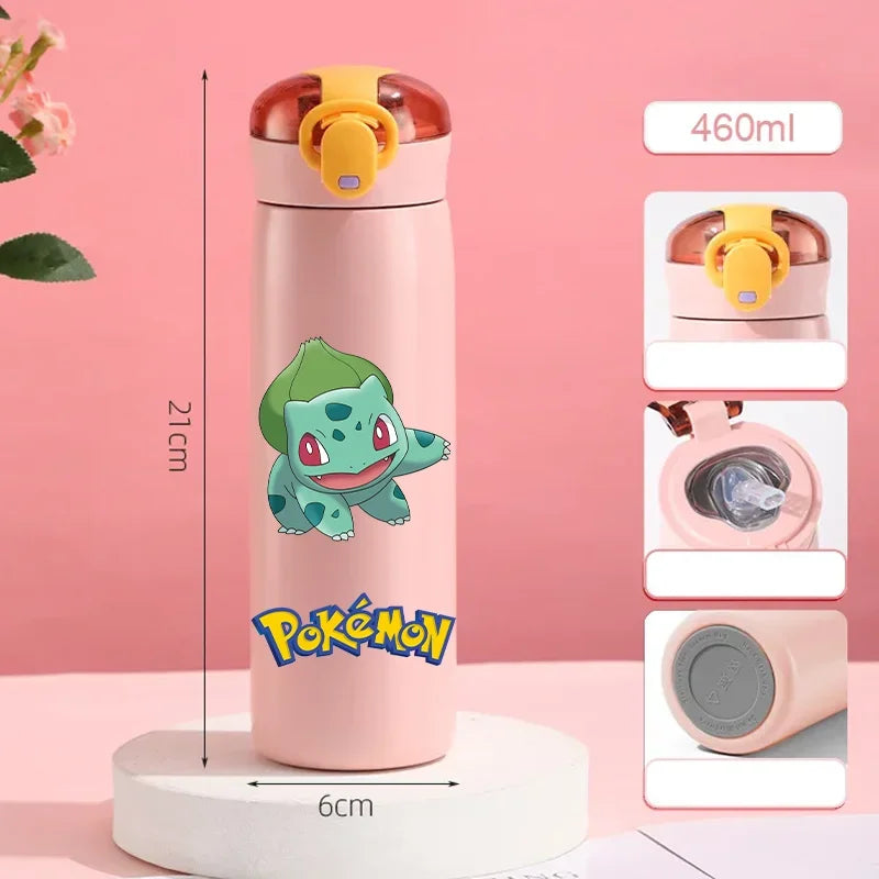 Pokemon 460ML Pikachu Termos Dla Dzieci ze Słomką – Butelka Termiczna ze Stali Nierdzewnej