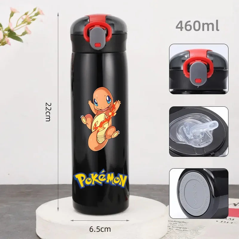 Pokemon 460ML Pikachu Termos Dla Dzieci ze Słomką – Butelka Termiczna ze Stali Nierdzewnej