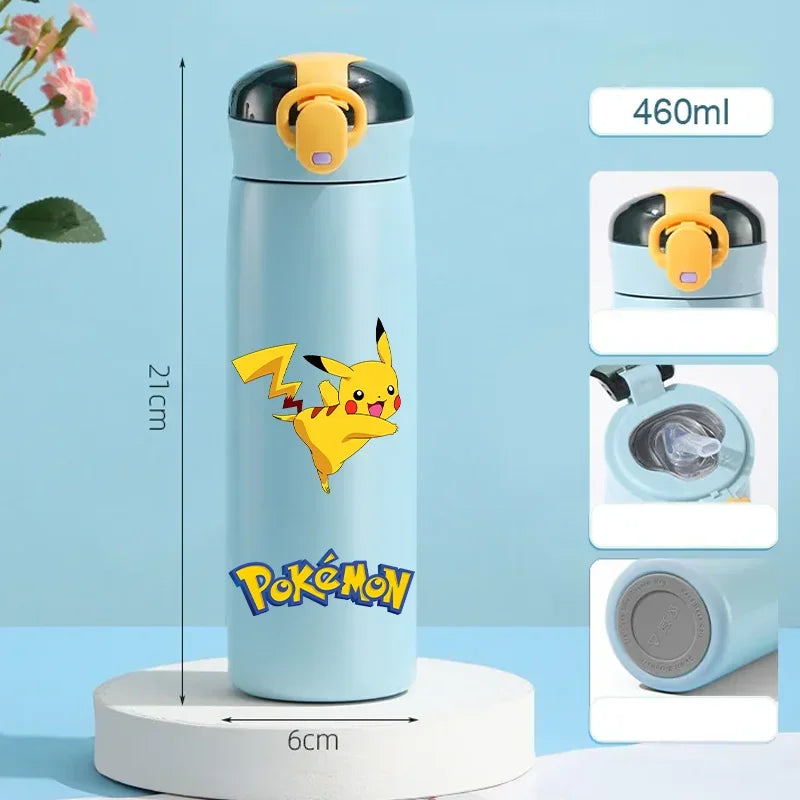 Pokemon 460ML Pikachu Termos Dla Dzieci ze Słomką – Butelka Termiczna ze Stali Nierdzewnej