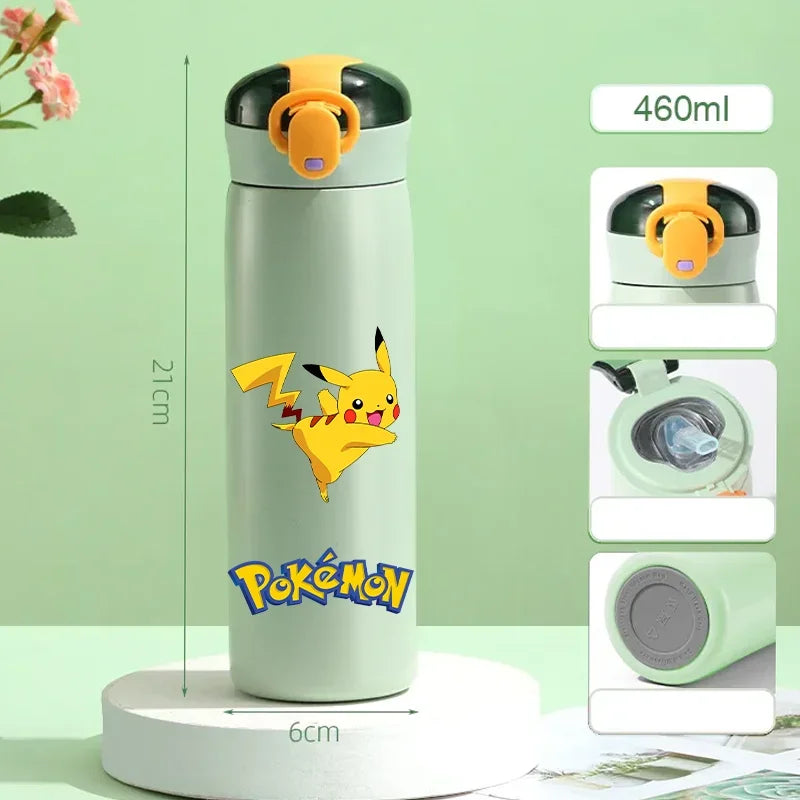Pokemon 460ML Pikachu Termos Dla Dzieci ze Słomką – Butelka Termiczna ze Stali Nierdzewnej