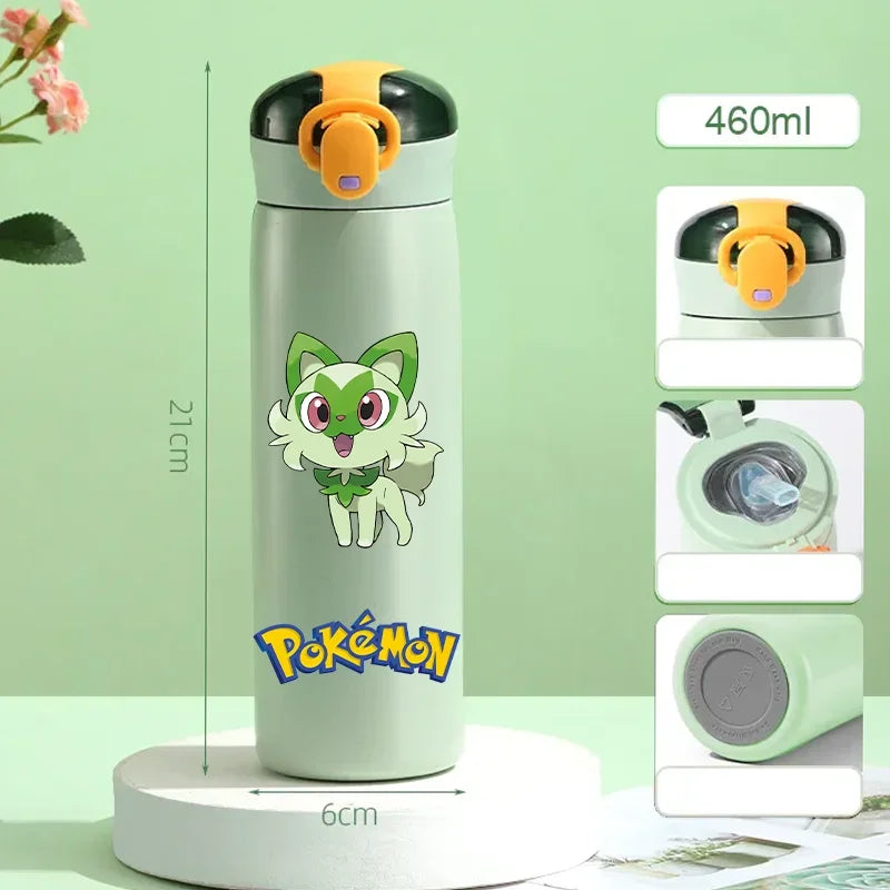 Pokemon 460ML Pikachu Termos Dla Dzieci ze Słomką – Butelka Termiczna ze Stali Nierdzewnej