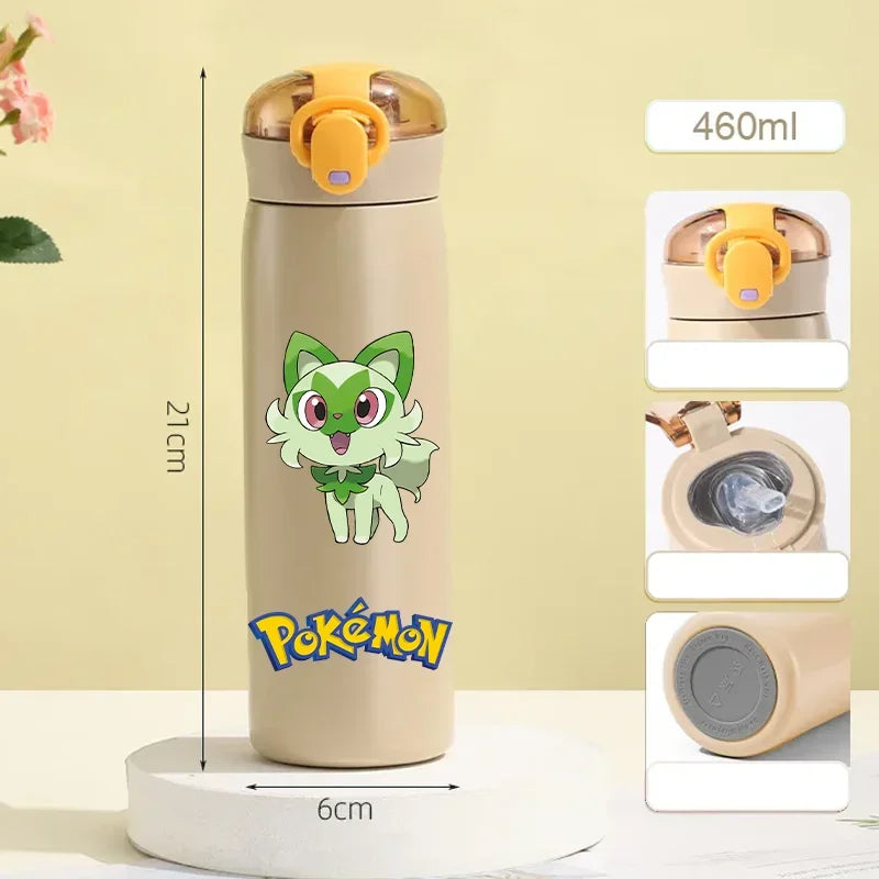 Pokemon 460ML Pikachu Termos Dla Dzieci ze Słomką – Butelka Termiczna ze Stali Nierdzewnej