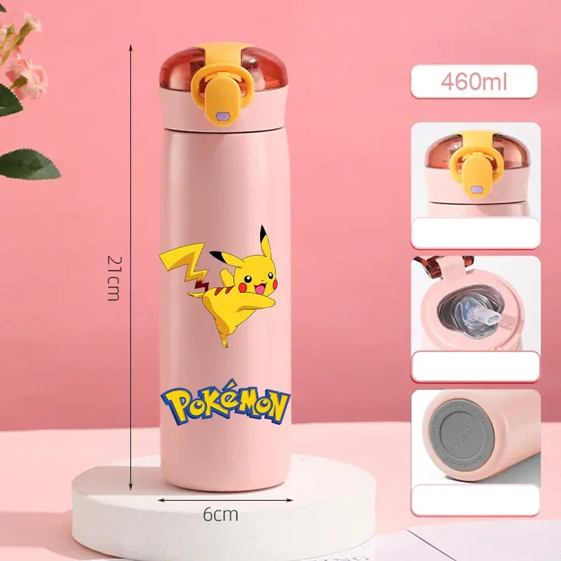 Pokemon 460ML Pikachu Termos Dla Dzieci ze Słomką – Butelka Termiczna ze Stali Nierdzewnej