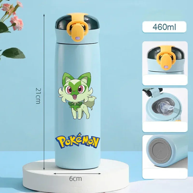 Pokemon 460ML Pikachu Termos Dla Dzieci ze Słomką – Butelka Termiczna ze Stali Nierdzewnej