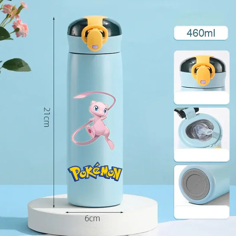 Pokemon 460ML Pikachu Termos Dla Dzieci ze Słomką – Butelka Termiczna ze Stali Nierdzewnej