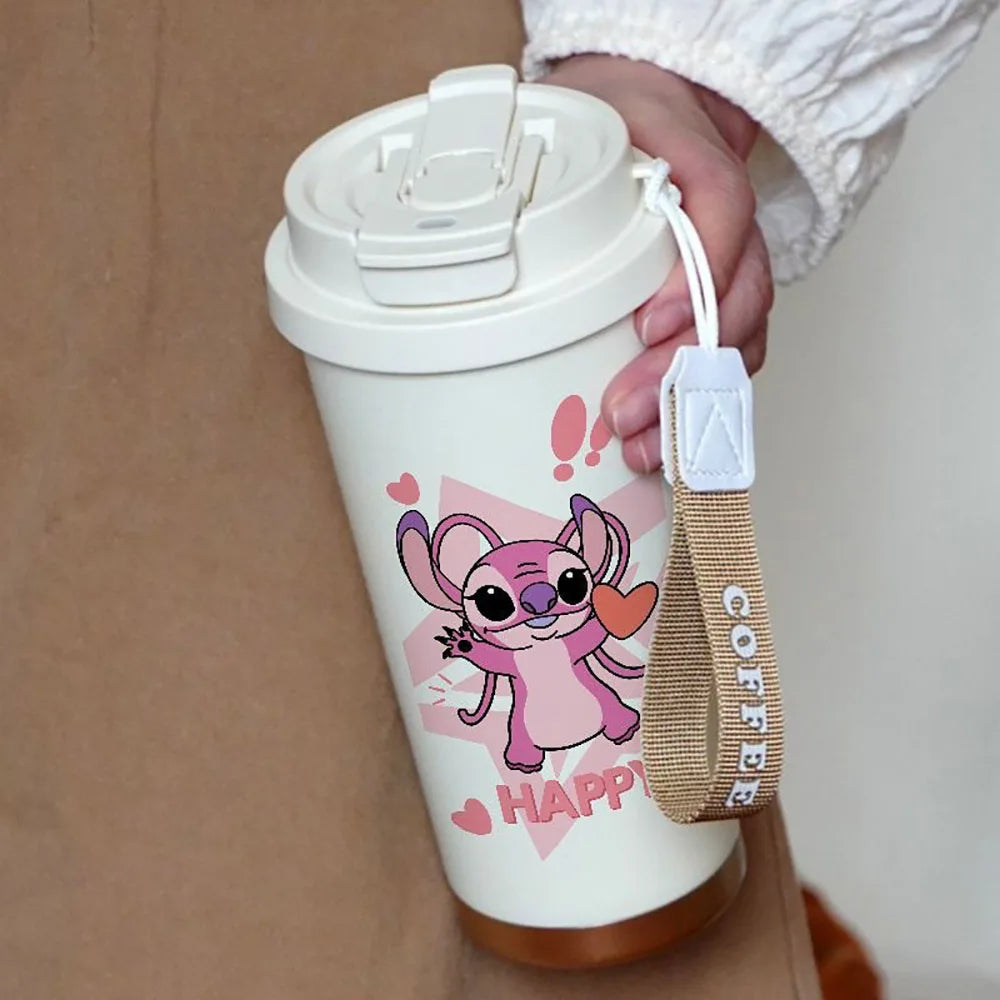 600ML Kawaii Stitch Anime Straw Cup – Termos| Uroczy Bidon dla Dziewczynek i Chłopców
