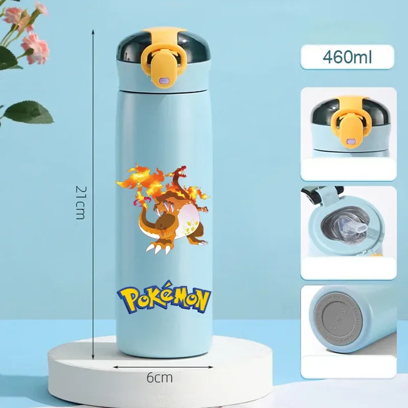 Pokemon 460ML Pikachu Termos Dla Dzieci ze Słomką – Butelka Termiczna ze Stali Nierdzewnej