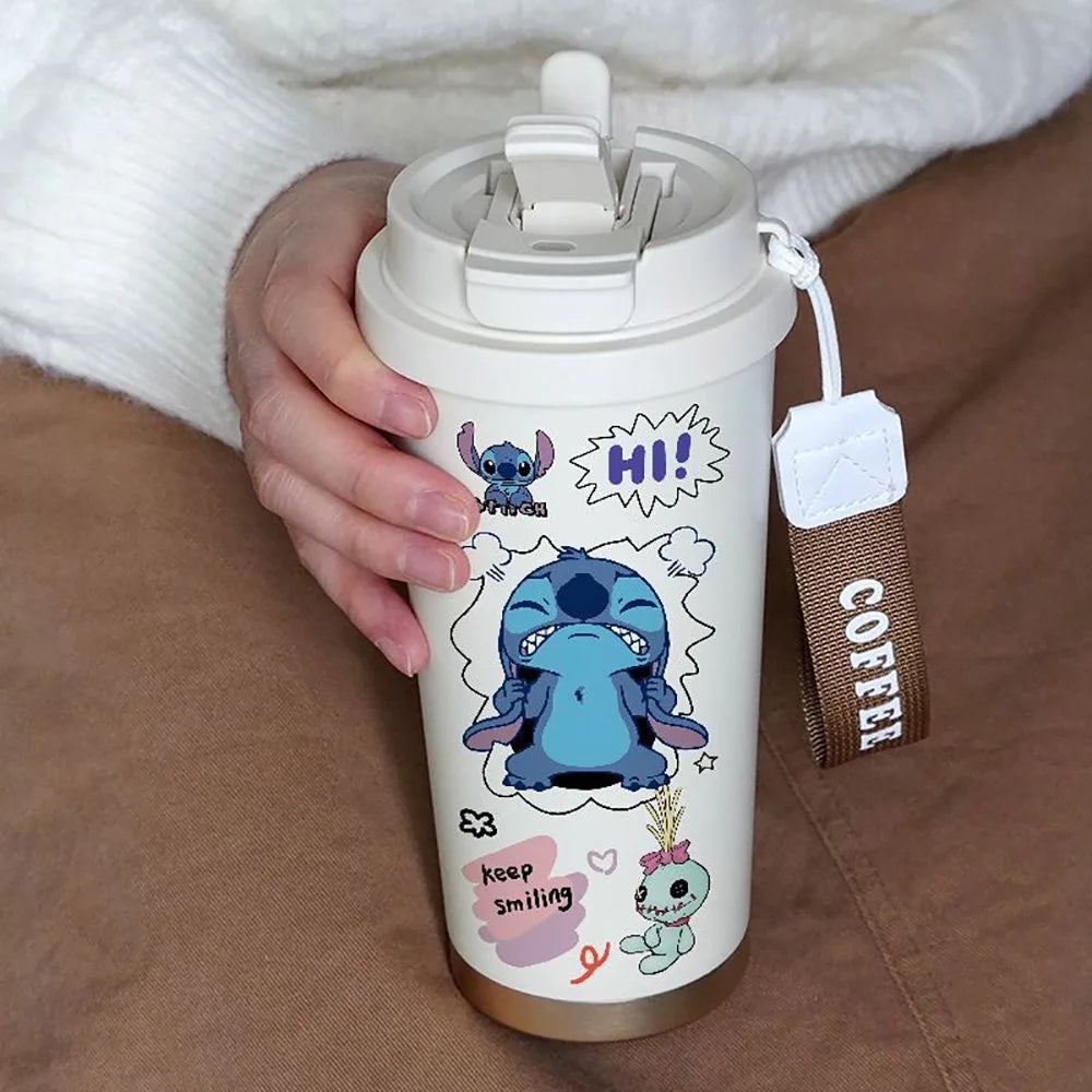 600ML Kawaii Stitch Anime Straw Cup – Termos| Uroczy Bidon dla Dziewczynek i Chłopców