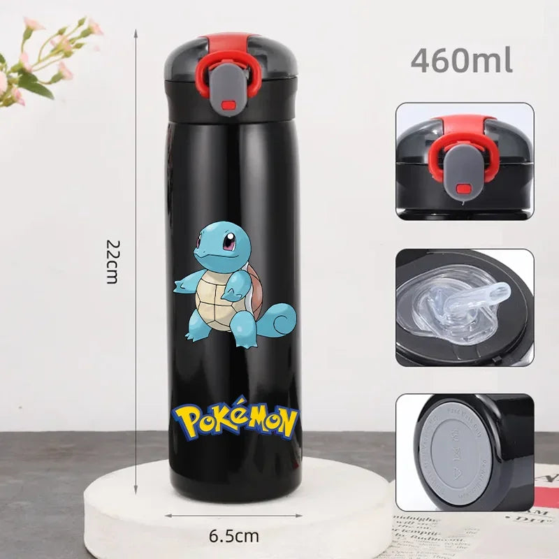 Pokemon 460ML Pikachu Termos Dla Dzieci ze Słomką – Butelka Termiczna ze Stali Nierdzewnej