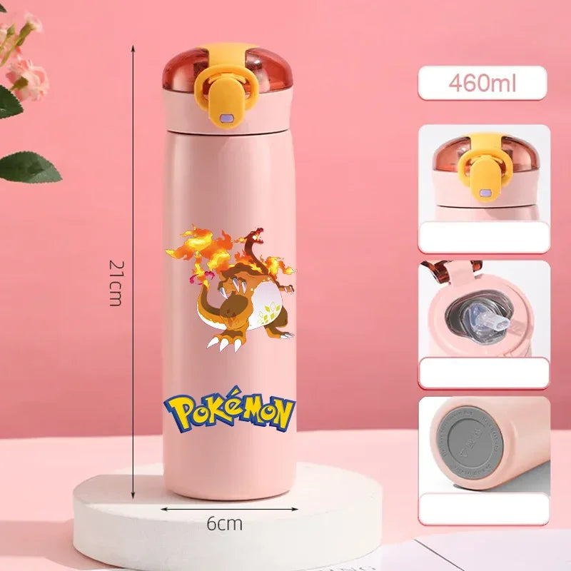 Pokemon 460ML Pikachu Termos Dla Dzieci ze Słomką – Butelka Termiczna ze Stali Nierdzewnej