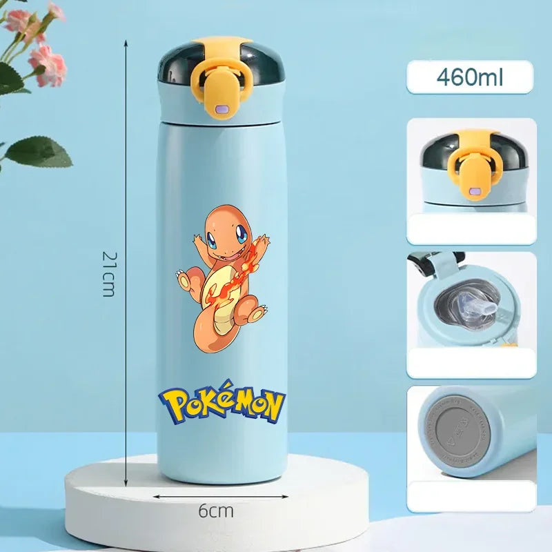 Pokemon 460ML Pikachu Termos Dla Dzieci ze Słomką – Butelka Termiczna ze Stali Nierdzewnej
