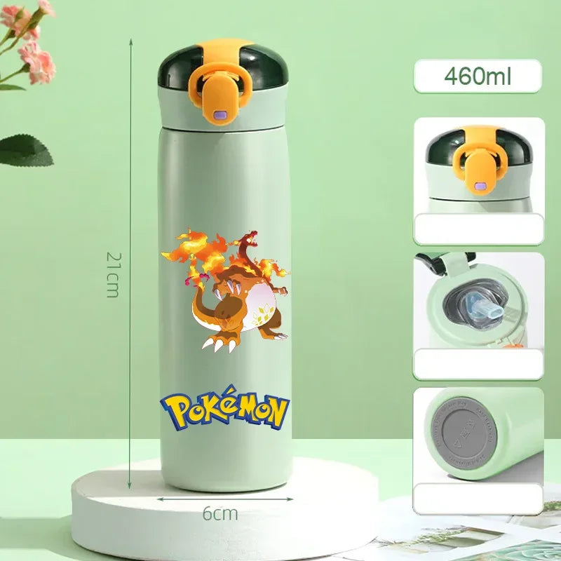 Pokemon 460ML Pikachu Termos Dla Dzieci ze Słomką – Butelka Termiczna ze Stali Nierdzewnej