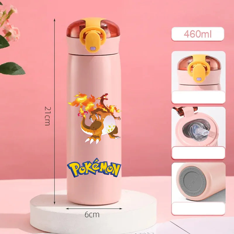 Pokemon 460ML Pikachu Termos Dla Dzieci ze Słomką – Butelka Termiczna ze Stali Nierdzewnej