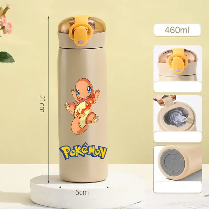 Pokemon 460ML Pikachu Termos Dla Dzieci ze Słomką – Butelka Termiczna ze Stali Nierdzewnej