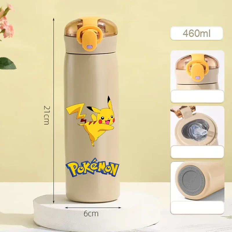 Pokemon 460ML Pikachu Termos Dla Dzieci ze Słomką – Butelka Termiczna ze Stali Nierdzewnej