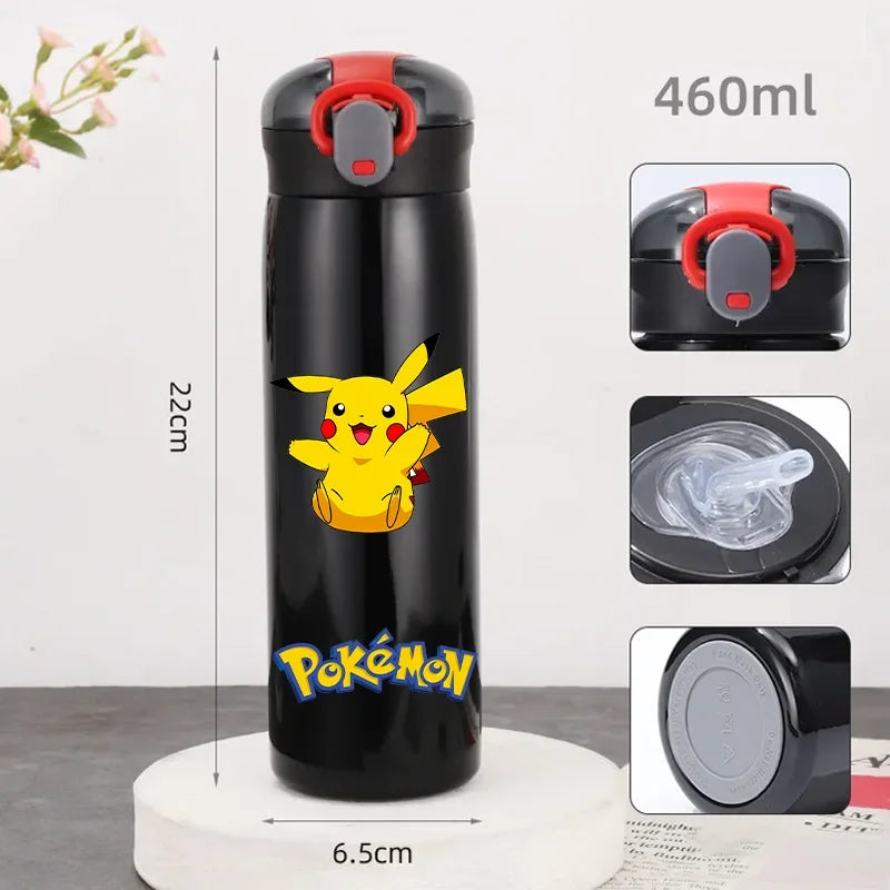 Pokemon 460ML Pikachu Termos Dla Dzieci ze Słomką – Butelka Termiczna ze Stali Nierdzewnej