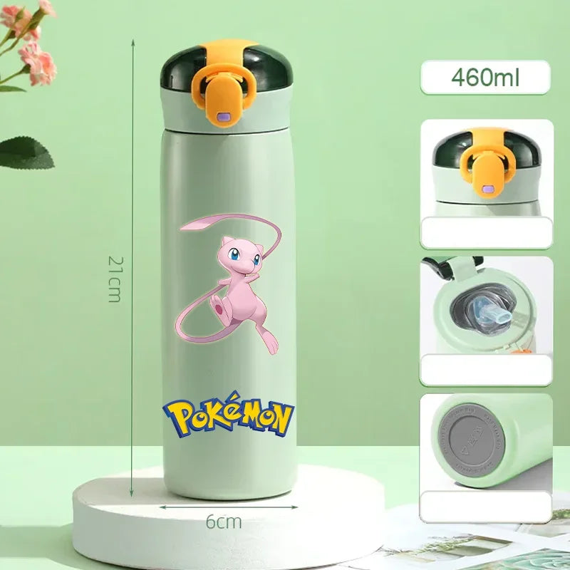 Pokemon 460ML Pikachu Termos Dla Dzieci ze Słomką – Butelka Termiczna ze Stali Nierdzewnej
