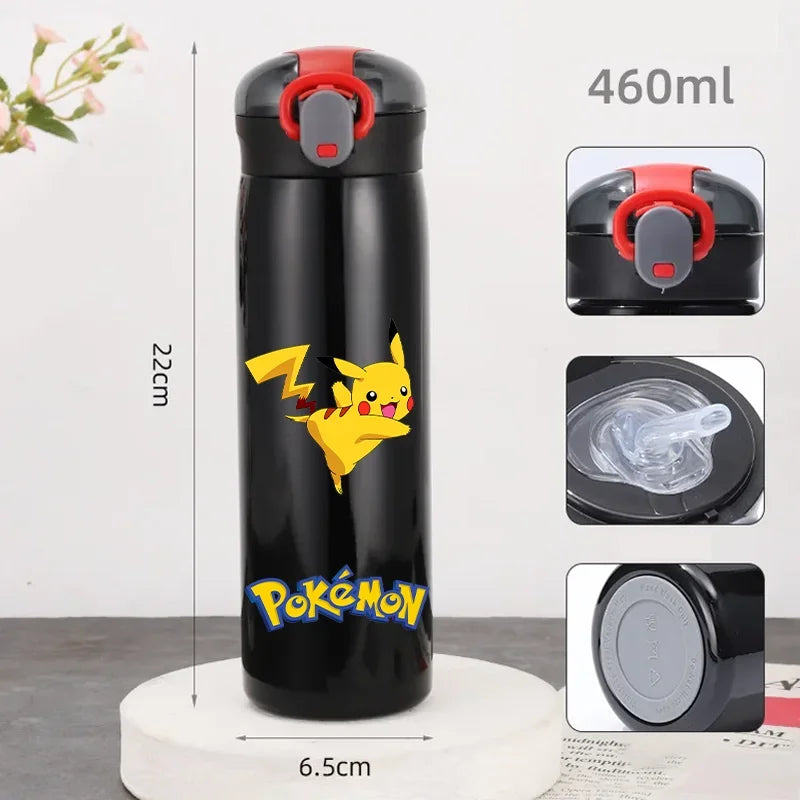 Pokemon 460ML Pikachu Termos Dla Dzieci ze Słomką – Butelka Termiczna ze Stali Nierdzewnej