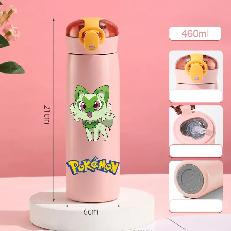 Pokemon 460ML Pikachu Termos Dla Dzieci ze Słomką – Butelka Termiczna ze Stali Nierdzewnej