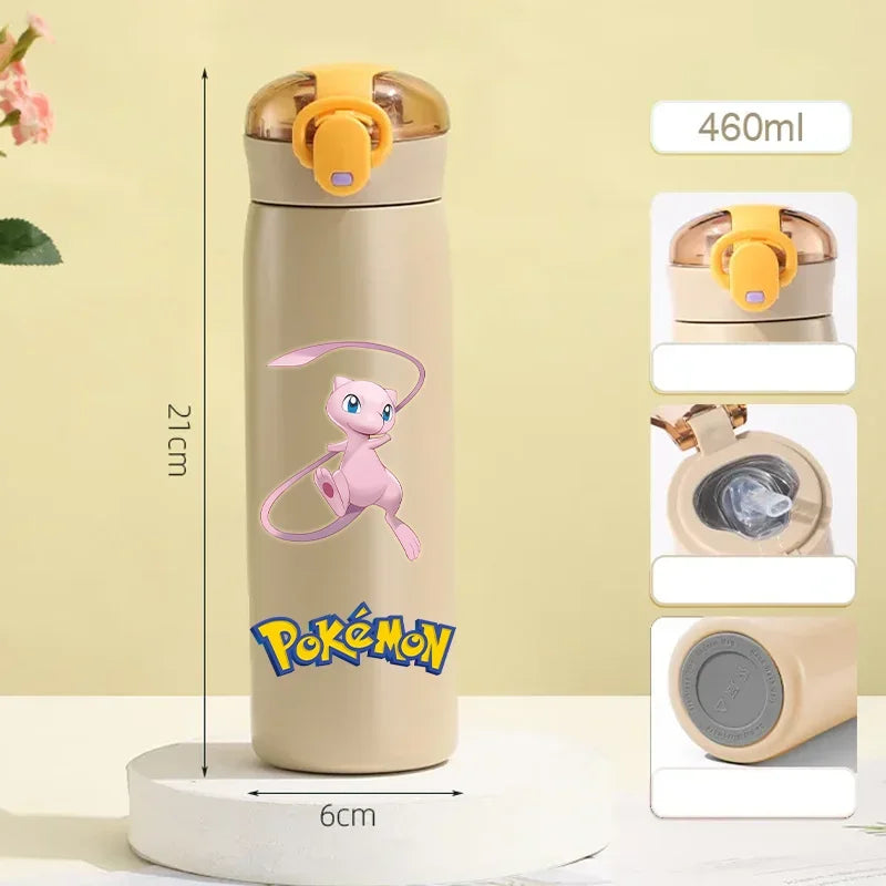 Pokemon 460ML Pikachu Termos Dla Dzieci ze Słomką – Butelka Termiczna ze Stali Nierdzewnej