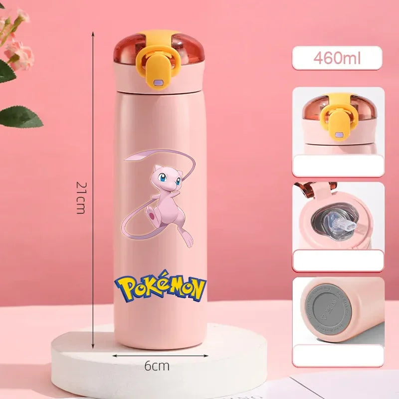 Pokemon 460ML Pikachu Termos Dla Dzieci ze Słomką – Butelka Termiczna ze Stali Nierdzewnej
