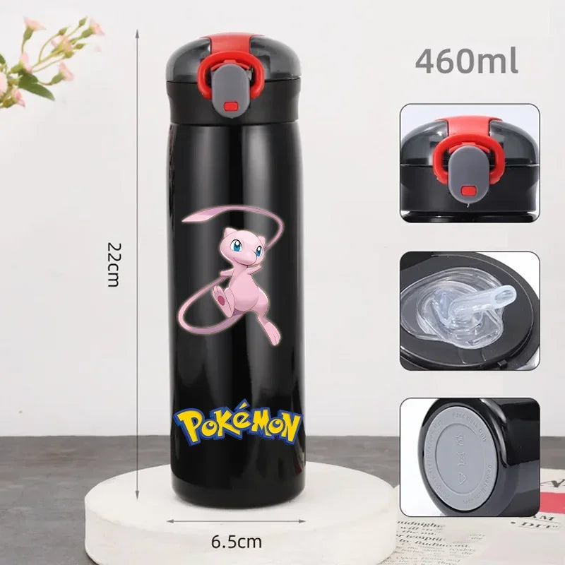 Pokemon 460ML Pikachu Termos Dla Dzieci ze Słomką – Butelka Termiczna ze Stali Nierdzewnej