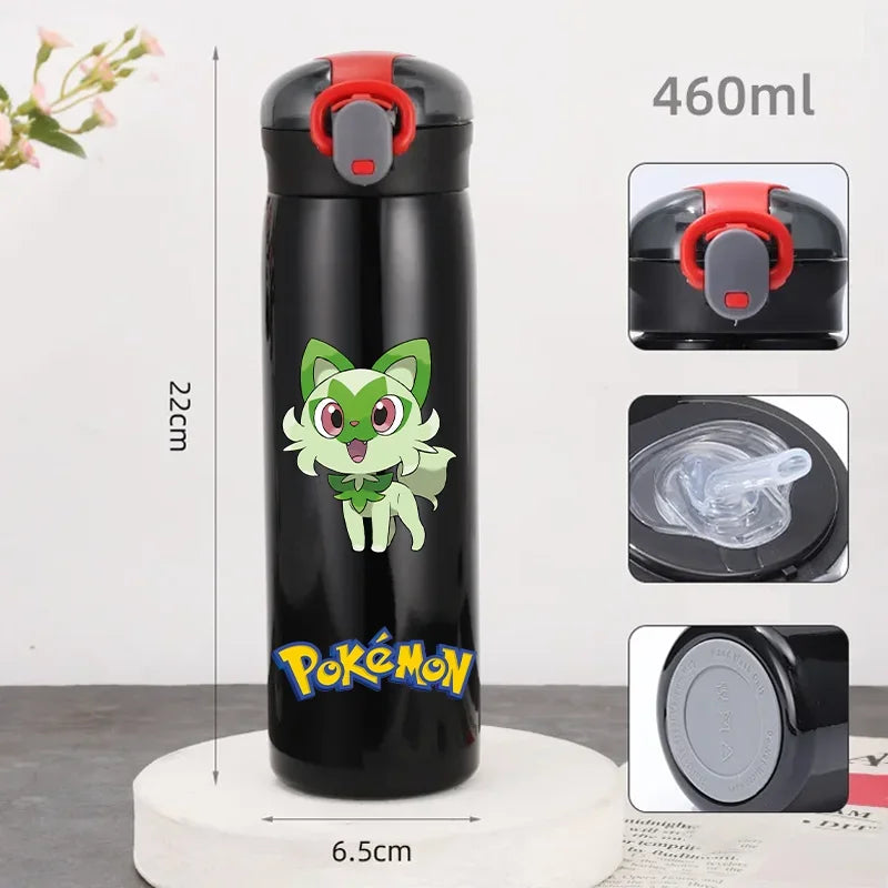 Pokemon 460ML Pikachu Termos Dla Dzieci ze Słomką – Butelka Termiczna ze Stali Nierdzewnej