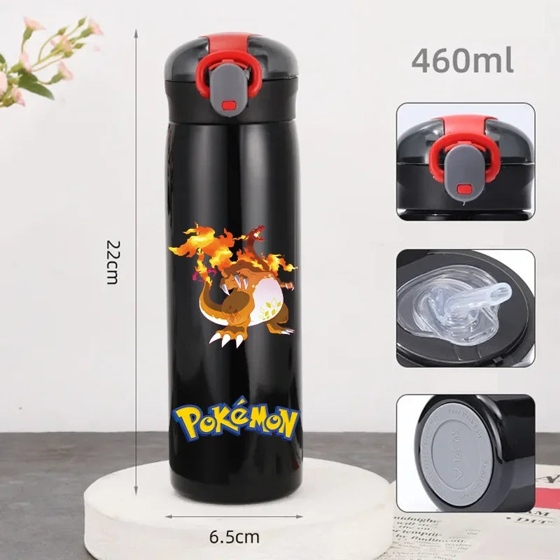 Pokemon 460ML Pikachu Termos Dla Dzieci ze Słomką – Butelka Termiczna ze Stali Nierdzewnej