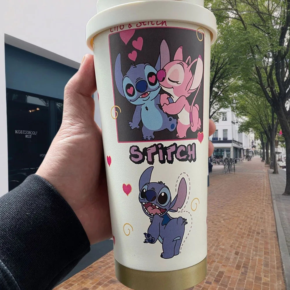600ML Kawaii Stitch Anime Straw Cup – Termos| Uroczy Bidon dla Dziewczynek i Chłopców