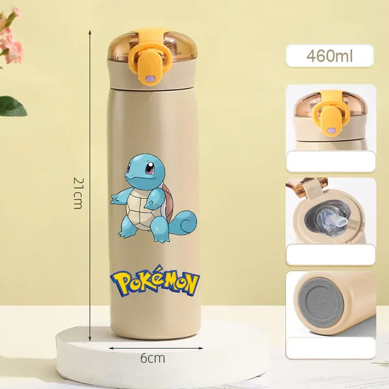 Pokemon 460ML Pikachu Termos Dla Dzieci ze Słomką – Butelka Termiczna ze Stali Nierdzewnej