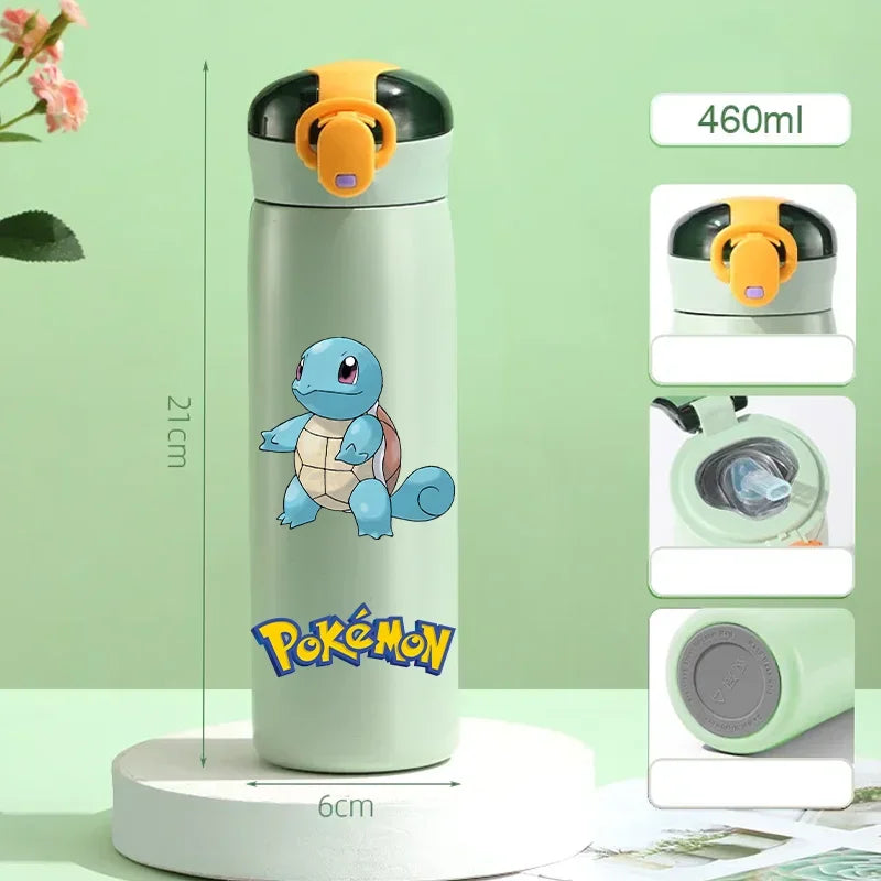 Pokemon 460ML Pikachu Termos Dla Dzieci ze Słomką – Butelka Termiczna ze Stali Nierdzewnej
