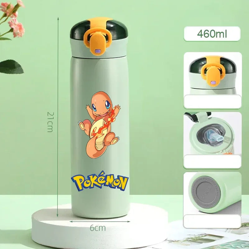 Pokemon 460ML Pikachu Termos Dla Dzieci ze Słomką – Butelka Termiczna ze Stali Nierdzewnej