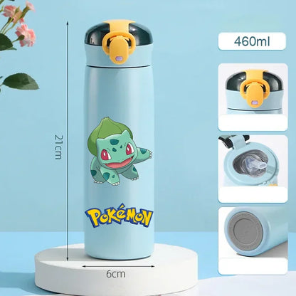 Pokemon 460ML Pikachu Termos Dla Dzieci ze Słomką – Butelka Termiczna ze Stali Nierdzewnej