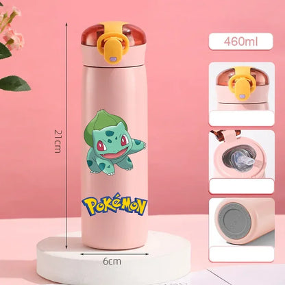 Pokemon 460ML Pikachu Termos Dla Dzieci ze Słomką – Butelka Termiczna ze Stali Nierdzewnej