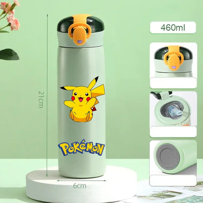 Pokemon 460ML Pikachu Termos Dla Dzieci ze Słomką – Butelka Termiczna ze Stali Nierdzewnej