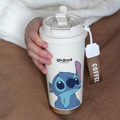 600ML Kawaii Stitch Anime Straw Cup – Termos| Uroczy Bidon dla Dziewczynek i Chłopców