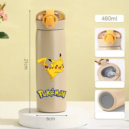 Pokemon 460ML Pikachu Termos Dla Dzieci ze Słomką – Butelka Termiczna ze Stali Nierdzewnej