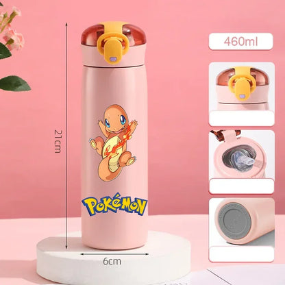 Pokemon 460ML Pikachu Termos Dla Dzieci ze Słomką – Butelka Termiczna ze Stali Nierdzewnej