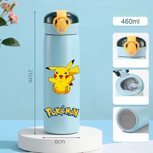 Pokemon 460ML Pikachu Termos Dla Dzieci ze Słomką – Butelka Termiczna ze Stali Nierdzewnej