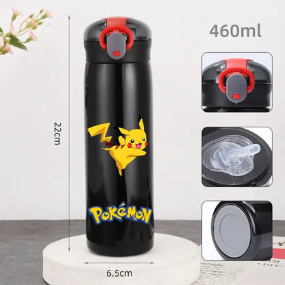 Pokemon 460ML Pikachu Termos Dla Dzieci ze Słomką – Butelka Termiczna ze Stali Nierdzewnej
