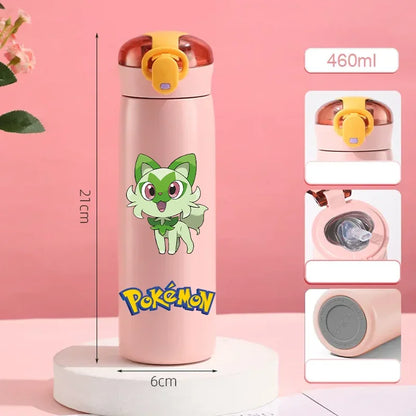 Pokemon 460ML Pikachu Termos Dla Dzieci ze Słomką – Butelka Termiczna ze Stali Nierdzewnej