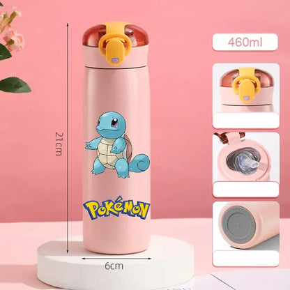 Pokemon 460ML Pikachu Termos Dla Dzieci ze Słomką – Butelka Termiczna ze Stali Nierdzewnej